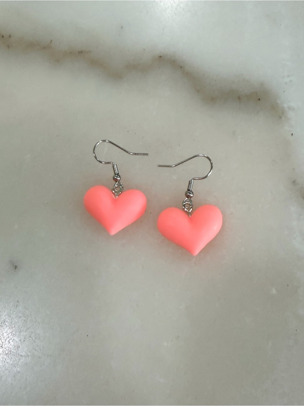 Coral Pink Heart Dangle Earrings Y2K Coquette Girl Handmade Jewelry
